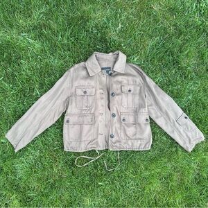 Club Monaco Women’s Utility Jacket - Beige, Button-Up, Pockets, Drawstring Hem